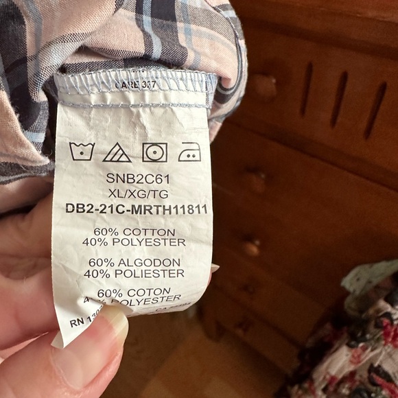 🍉Lee Riders button down blouse sleeveless XL NWT light pink navy white plaid - Picture 8 of 11